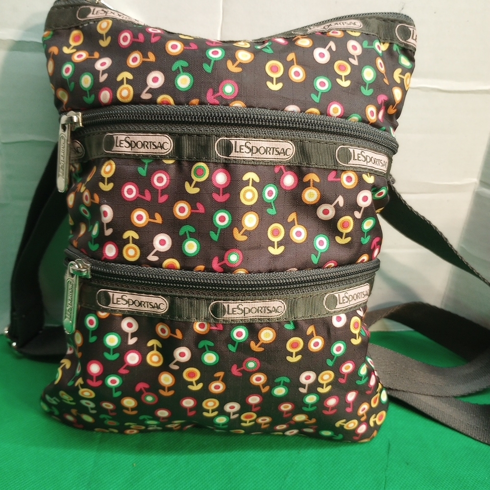 Lesportsac Brown Floral Print Crossbody Bag 7"X9"
